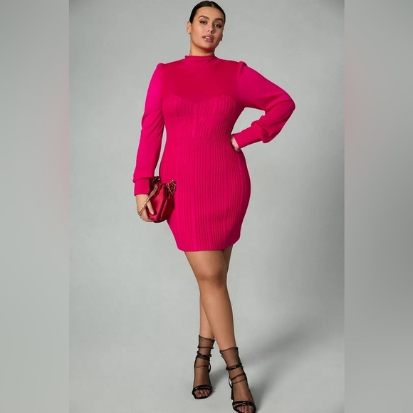 NWT Anthropologie Knit Sweater Dress Hot Pink Spring Wedding Guest Plus Size 1X - Picture 1 of 13